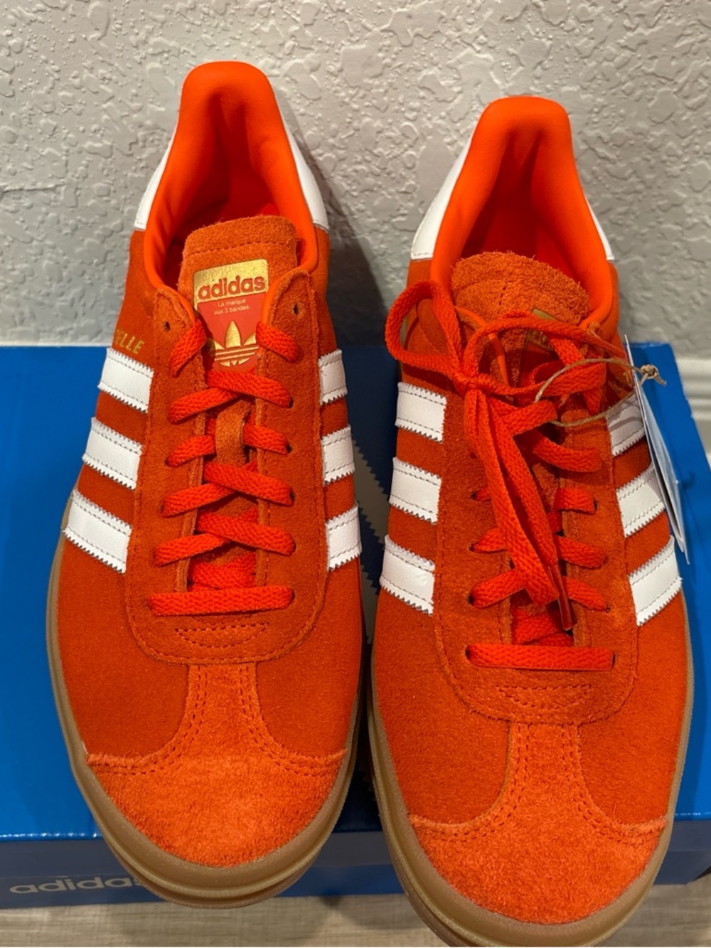 adidas Men’s Orange Suede Sneakers with White 3-Stripes
